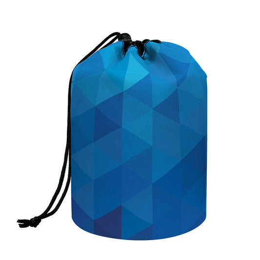 Blue Geometric Triangle Pattern Print Drawstring Makeup Bag