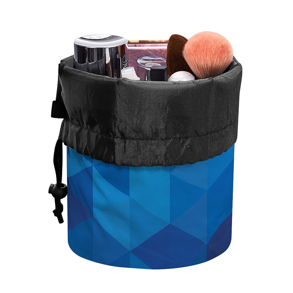 Blue Geometric Triangle Pattern Print Drawstring Makeup Bag