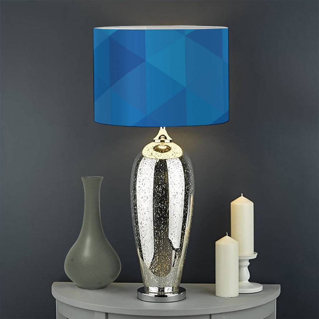 Blue Geometric Triangle Pattern Print Drum Lamp Shade