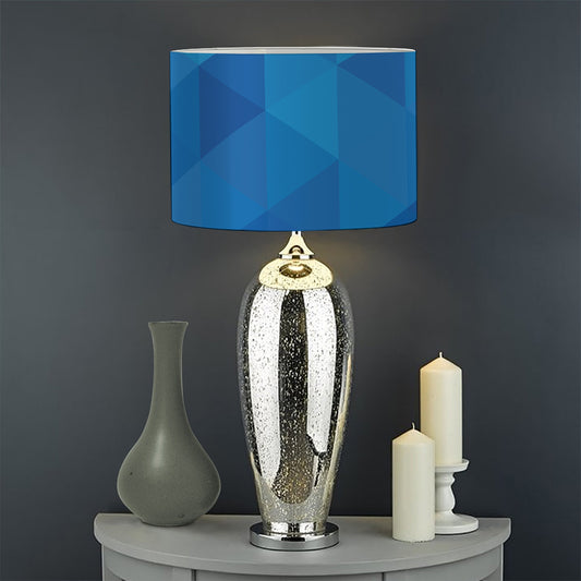 Blue Geometric Triangle Pattern Print Drum Lamp Shade