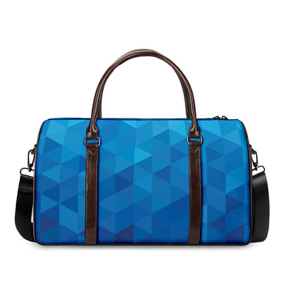 Blue Geometric Triangle Pattern Print Duffle Bag