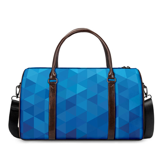 Blue Geometric Triangle Pattern Print Duffle Bag