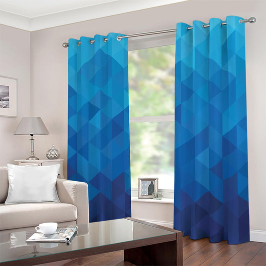 Blue Geometric Triangle Pattern Print Extra Wide Grommet Curtains