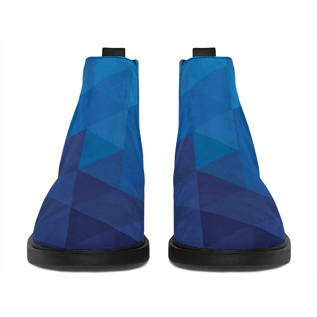 Blue Geometric Triangle Pattern Print Flat Ankle Boots