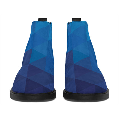 Blue Geometric Triangle Pattern Print Flat Ankle Boots