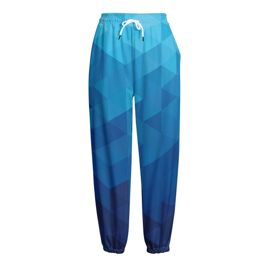Blue Geometric Triangle Pattern Print Fleece Lined Knit Pants