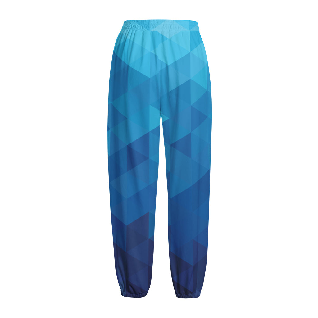 Blue Geometric Triangle Pattern Print Fleece Lined Knit Pants