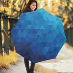 Blue Geometric Triangle Pattern Print Foldable Umbrella