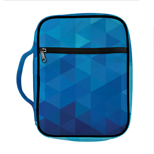 Blue Geometric Triangle Pattern Print Front Pocket Bible Bag