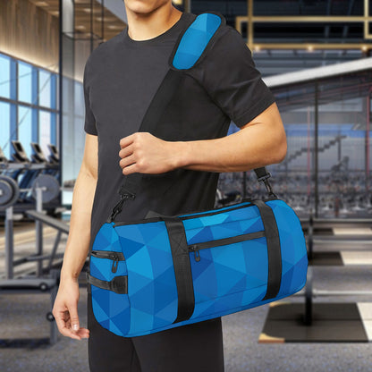 Blue Geometric Triangle Pattern Print Gym Bag