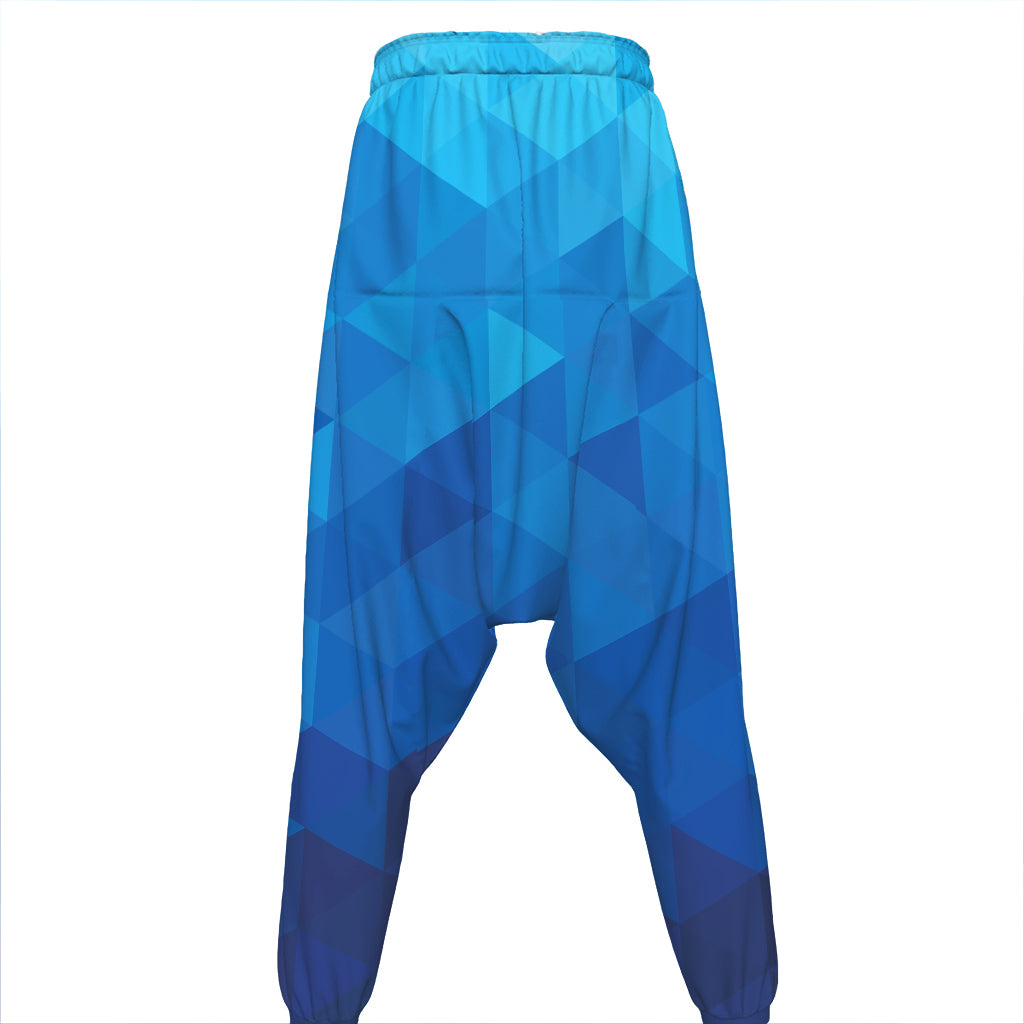 Blue Geometric Triangle Pattern Print Hammer Pants
