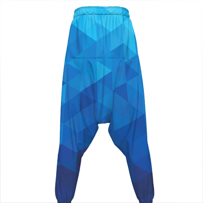 Blue Geometric Triangle Pattern Print Hammer Pants