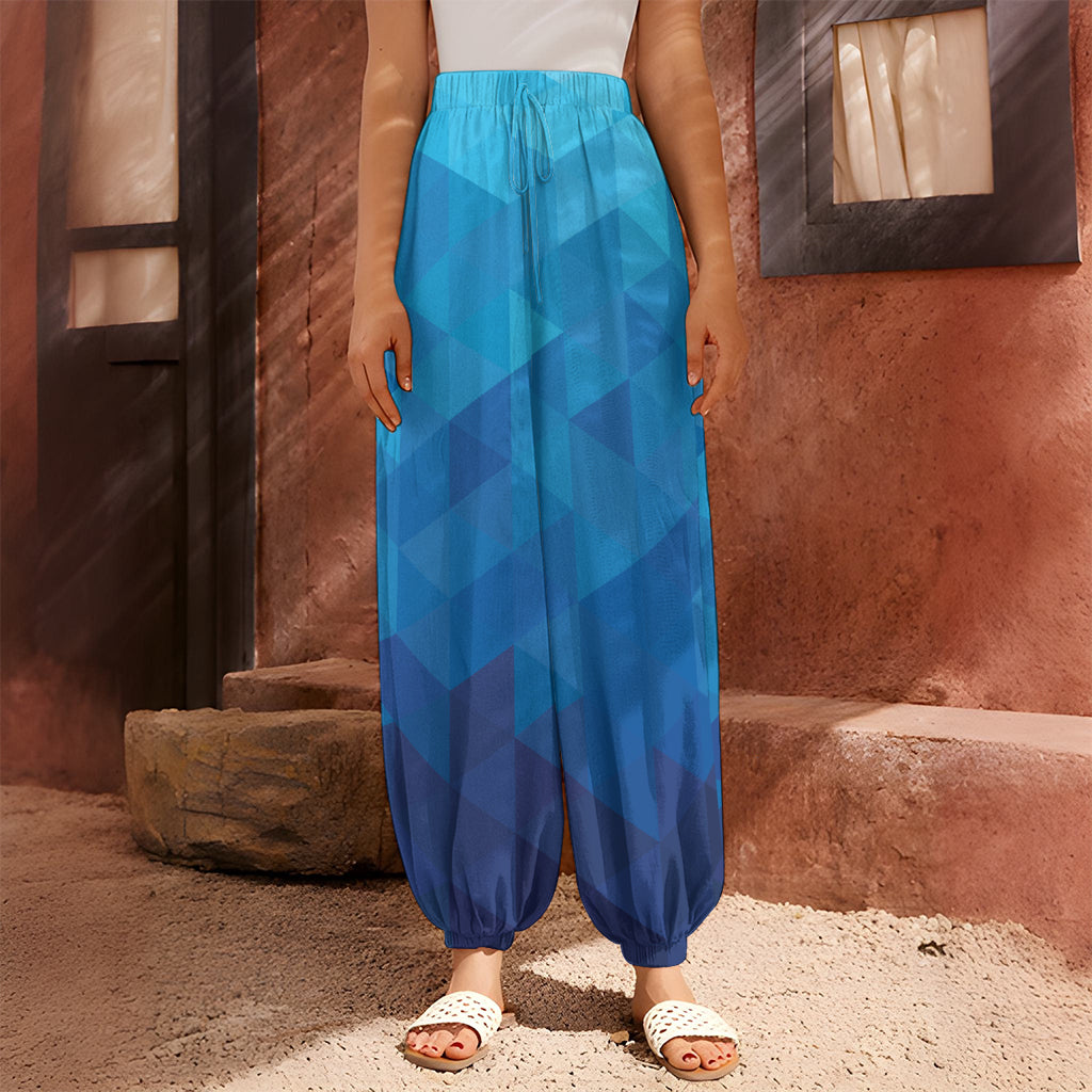 Blue Geometric Triangle Pattern Print Harem Pants