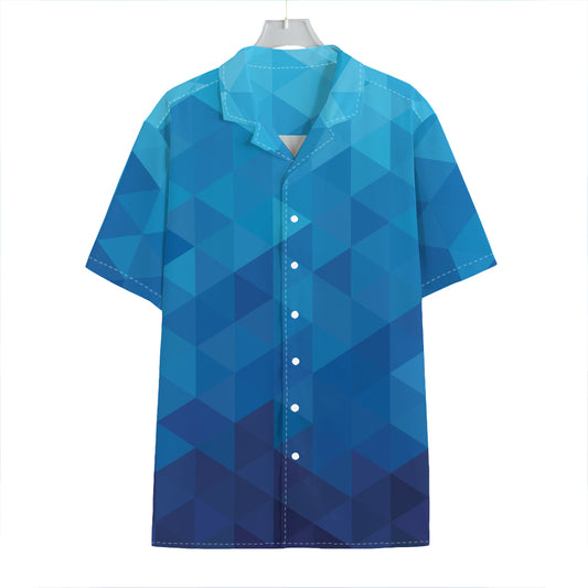 Blue Geometric Triangle Pattern Print Hawaiian Shirt