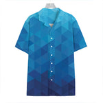 Blue Geometric Triangle Pattern Print Hawaiian Shirt
