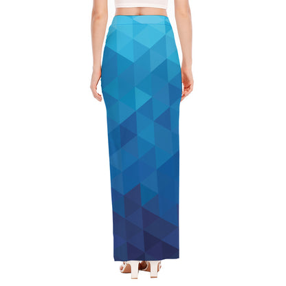 Blue Geometric Triangle Pattern Print High Slit Maxi Skirt