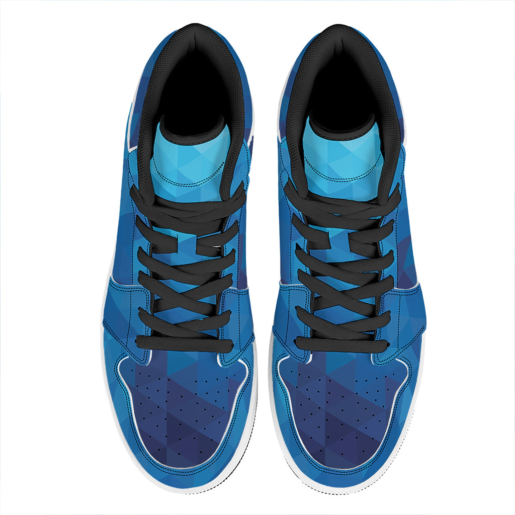 Blue Geometric Triangle Pattern Print High Top Leather Sneakers