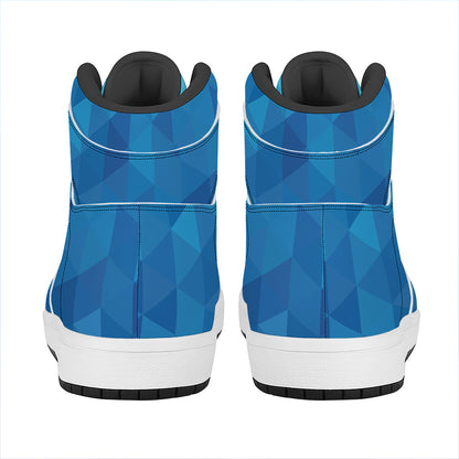 Blue Geometric Triangle Pattern Print High Top Leather Sneakers