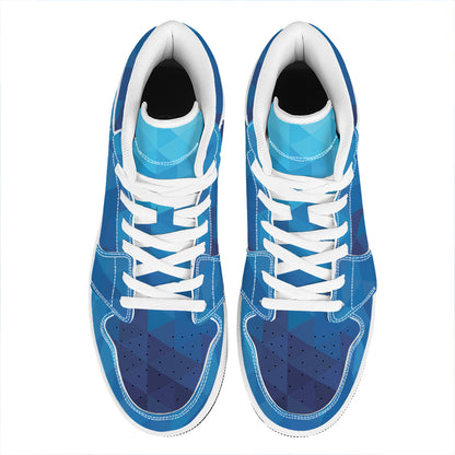 Blue Geometric Triangle Pattern Print High Top Leather Sneakers