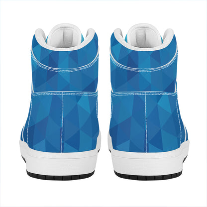 Blue Geometric Triangle Pattern Print High Top Leather Sneakers