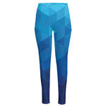 Blue Geometric Triangle Pattern Print High-Waisted Pocket Leggings