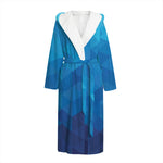 Blue Geometric Triangle Pattern Print Hooded Bathrobe