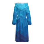 Blue Geometric Triangle Pattern Print Hooded Bathrobe