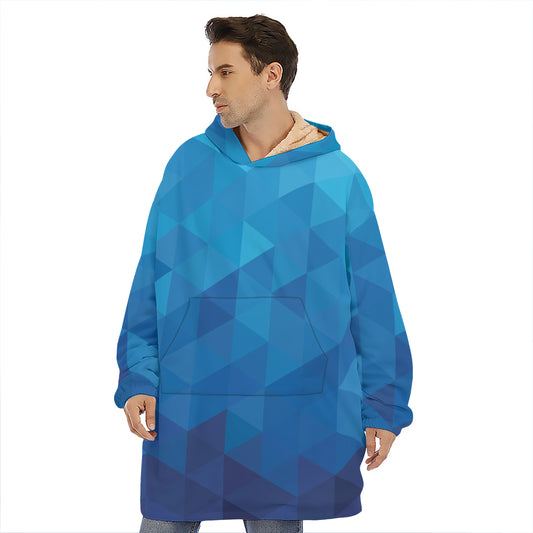 Blue Geometric Triangle Pattern Print Hoodie Blanket
