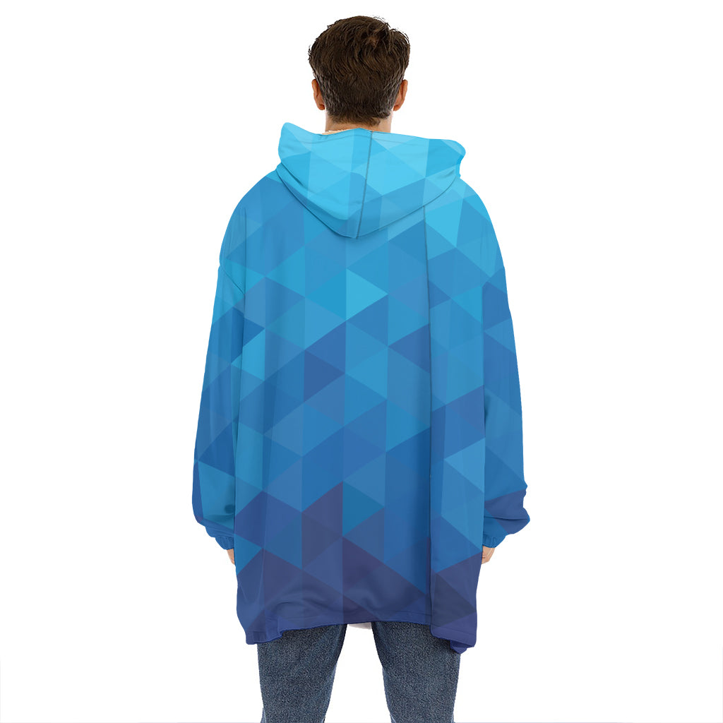 Blue Geometric Triangle Pattern Print Hoodie Blanket