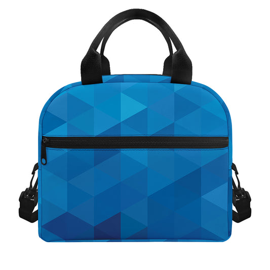 Blue Geometric Triangle Pattern Print Insulated Lunch Bag