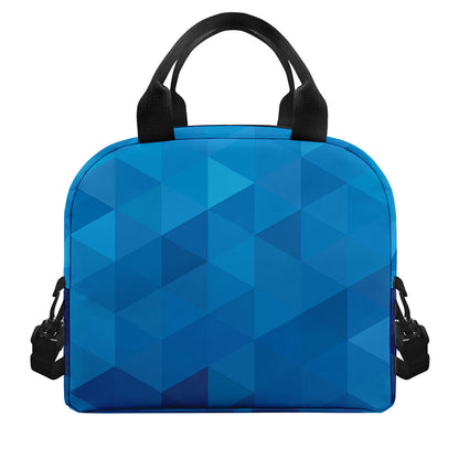 Blue Geometric Triangle Pattern Print Insulated Lunch Bag