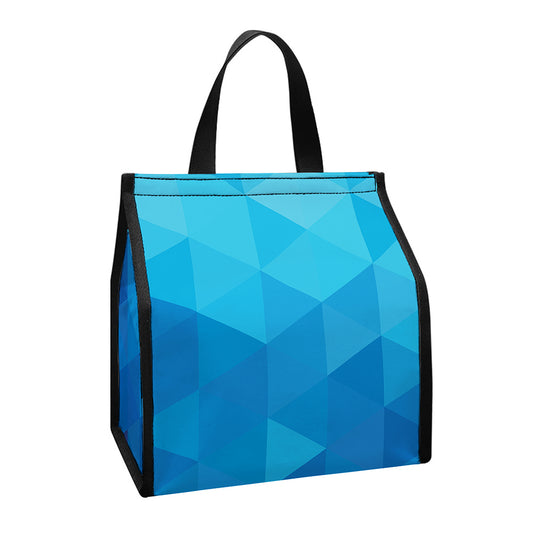 Blue Geometric Triangle Pattern Print Insulated Lunch Tote