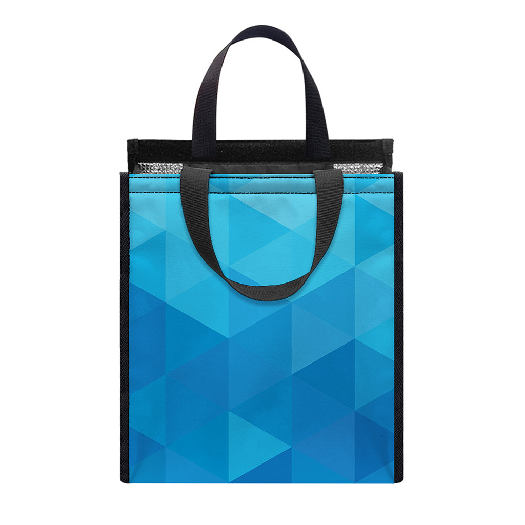 Blue Geometric Triangle Pattern Print Insulated Lunch Tote