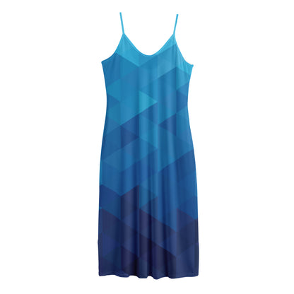 Blue Geometric Triangle Pattern Print Jersey Midi Cami Dress