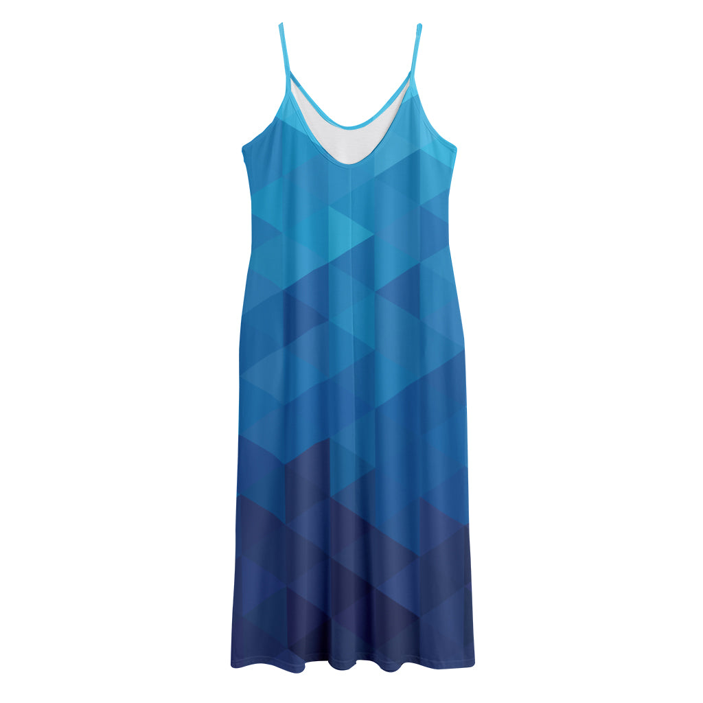 Blue Geometric Triangle Pattern Print Jersey Midi Cami Dress