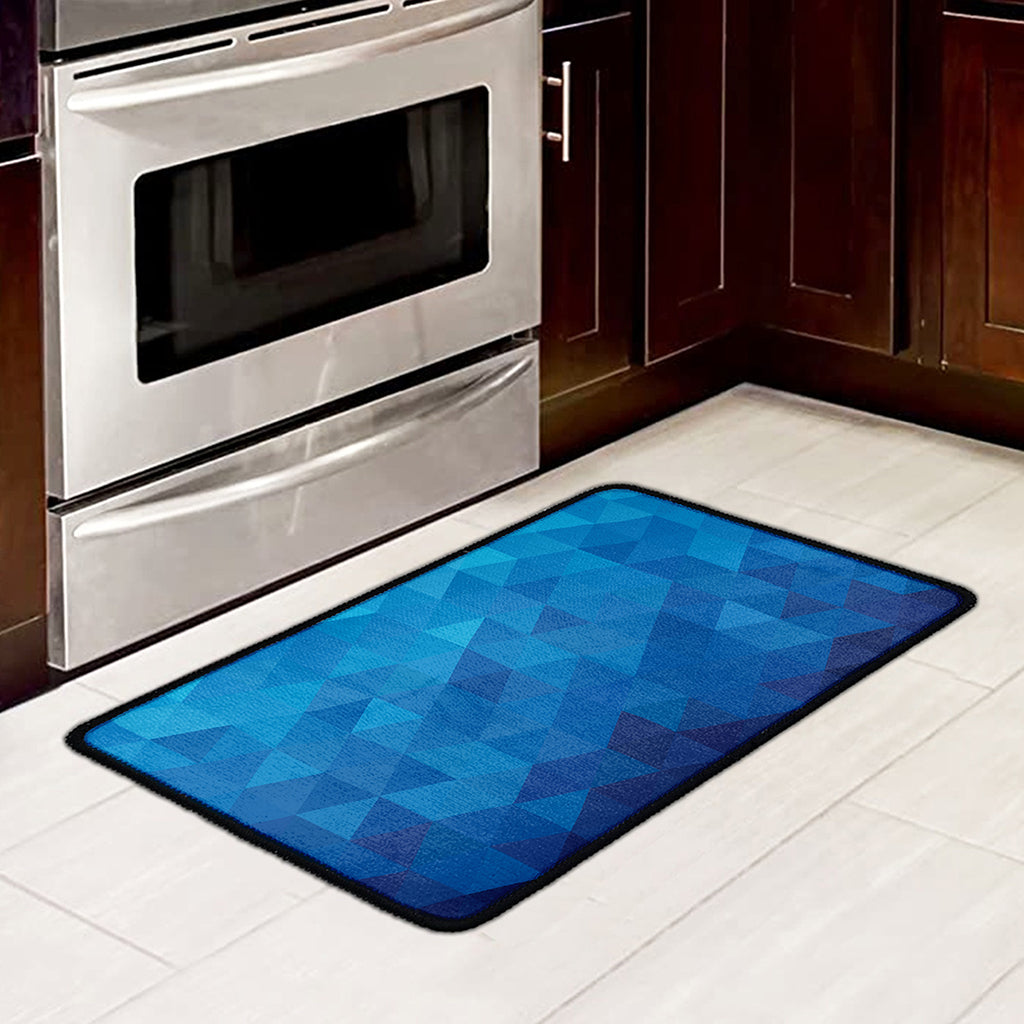 Blue Geometric Triangle Pattern Print Kitchen Mat