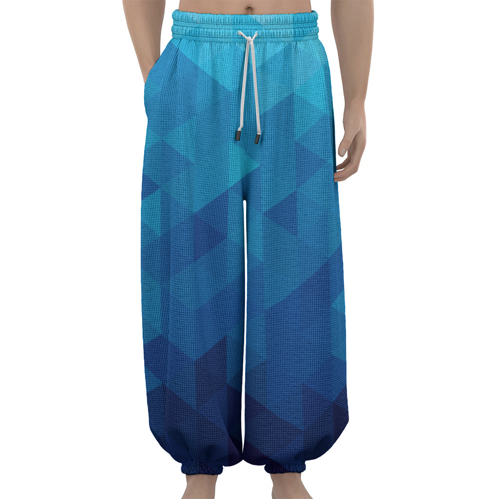 Blue Geometric Triangle Pattern Print Lantern Pants