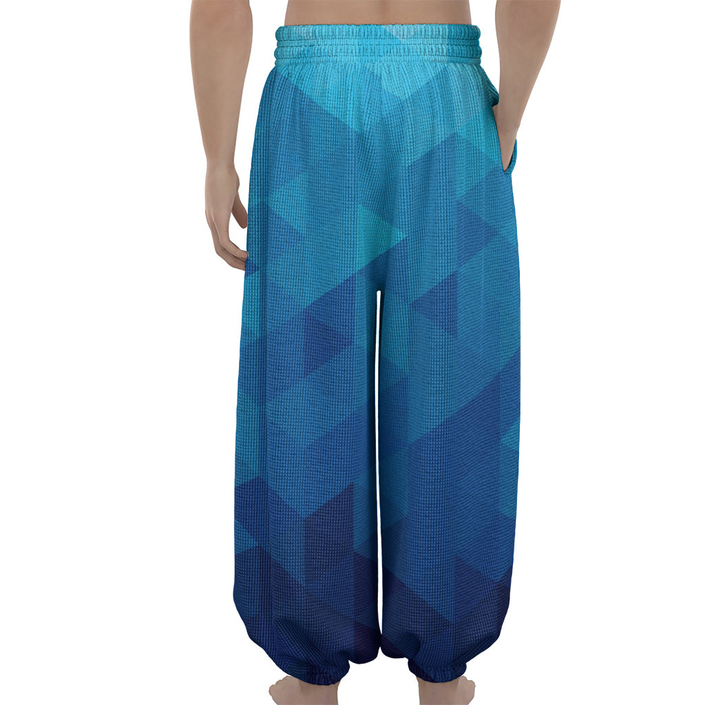 Blue Geometric Triangle Pattern Print Lantern Pants