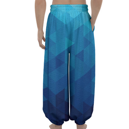 Blue Geometric Triangle Pattern Print Lantern Pants