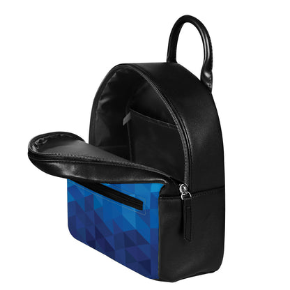 Blue Geometric Triangle Pattern Print Leather Backpack