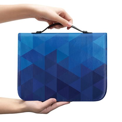 Blue Geometric Triangle Pattern Print Leather Bible Cover