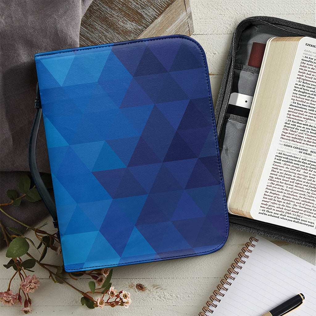 Blue Geometric Triangle Pattern Print Leather Bible Cover
