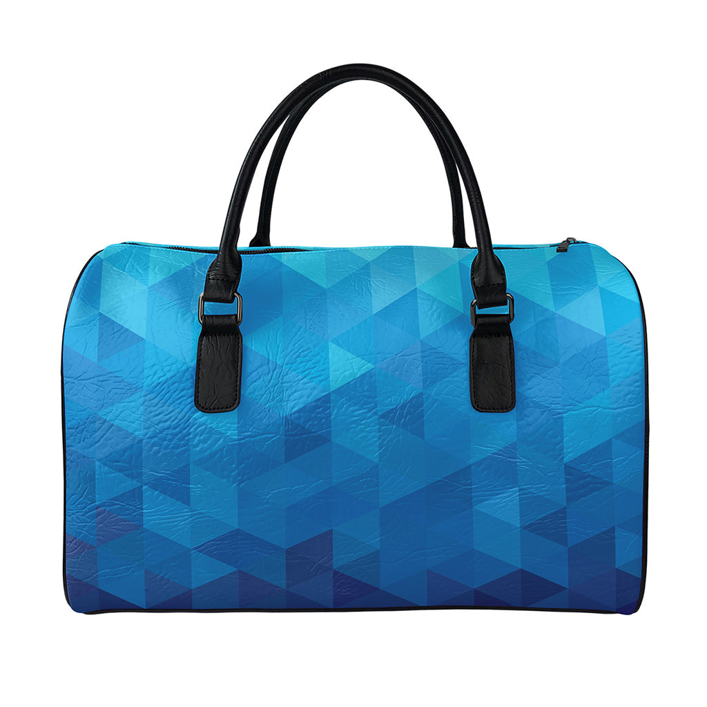Blue Geometric Triangle Pattern Print Leather Duffle Bag