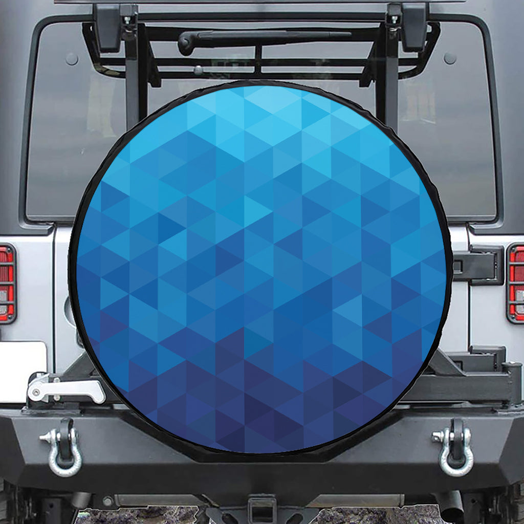 Blue Geometric Triangle Pattern Print Leather Spare Tire Cover