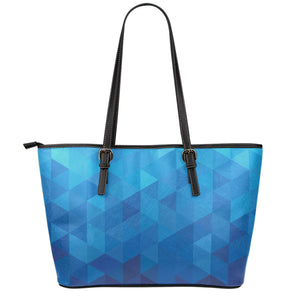 Blue Geometric Triangle Pattern Print Leather Tote Bag