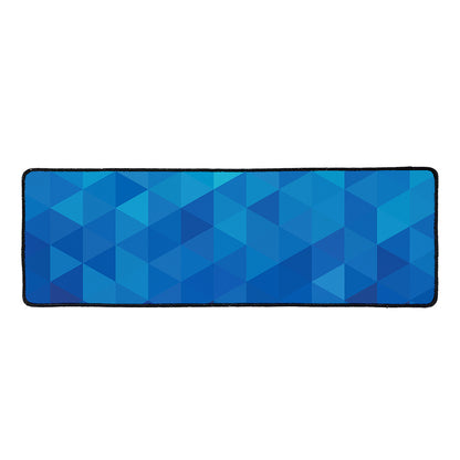 Blue Geometric Triangle Pattern Print Long Kitchen Mat