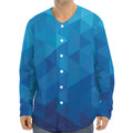Blue Geometric Triangle Pattern Print Long Sleeve Baseball Jersey