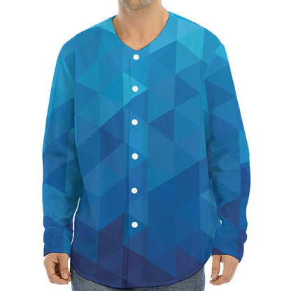 Blue Geometric Triangle Pattern Print Long Sleeve Baseball Jersey