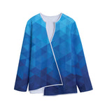 Blue Geometric Triangle Pattern Print Long Sleeve Short Coat
