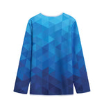 Blue Geometric Triangle Pattern Print Long Sleeve Short Coat